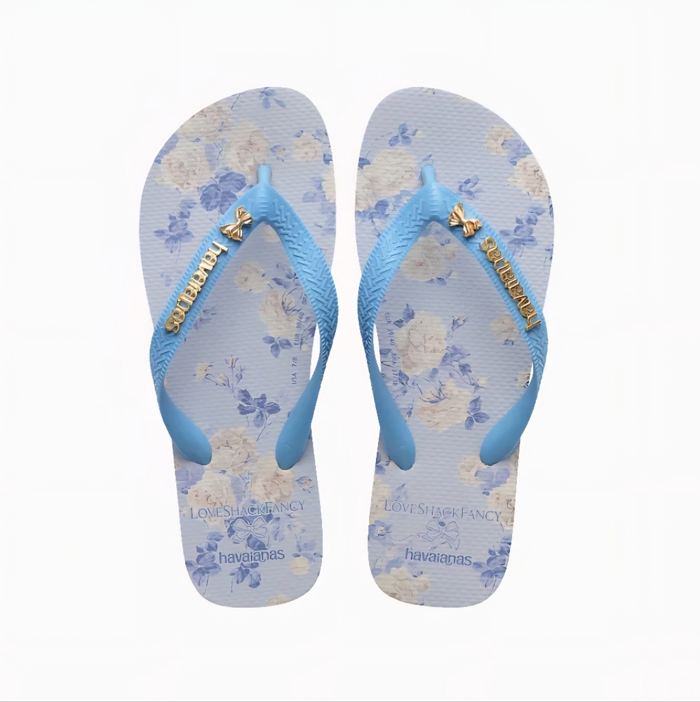 LoveShackFancy x Havaianas Girls Flip Flops in Whisper Blue size 2Y NWT
